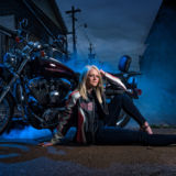 Senior Girl Portraits Alley Motor Cycle Harley Davidson Smoke Leather Heels