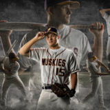 Senior Guy Portraits Baseball Montage Pitcher Fielder Sports Bat Swing Throw Stadium